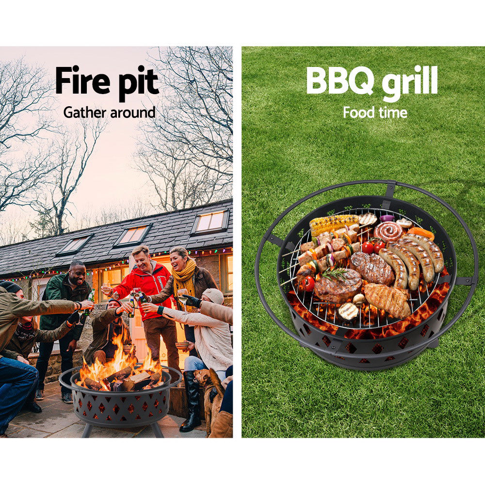 Fire Pit BBQ Charcoal Grill Ring Portable Outdoor Kitchen Fireplace