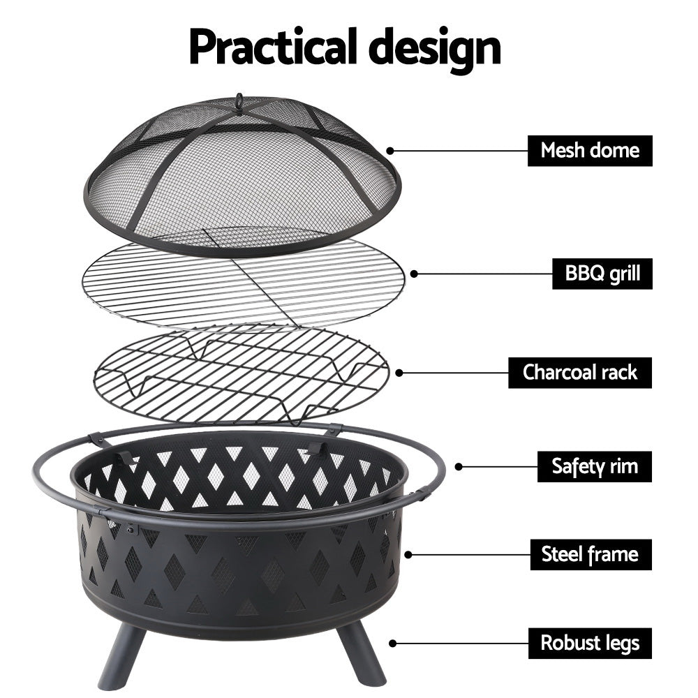 Fire Pit BBQ Charcoal Grill Ring Portable Outdoor Kitchen Fireplace