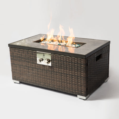 Elegant Rectangular Rattan Fire Pit Table